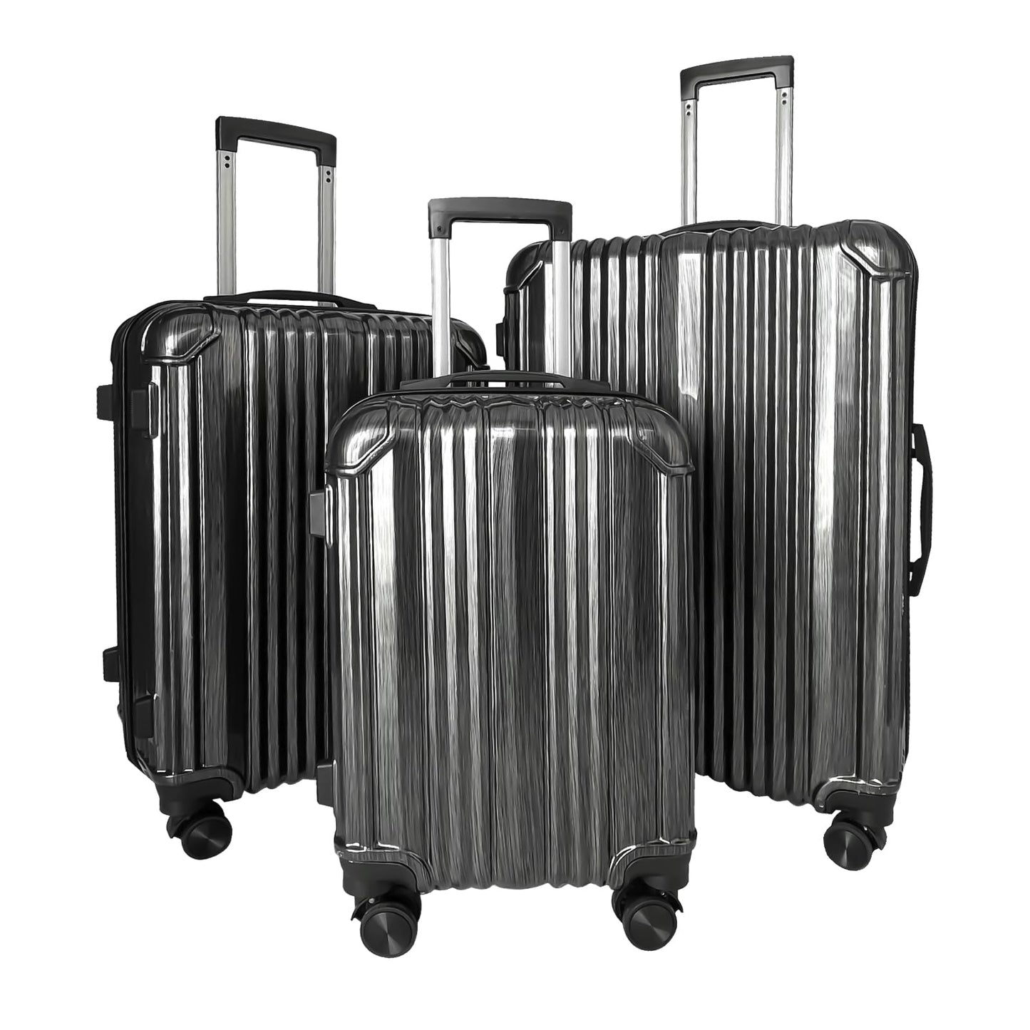YONSLY® Suitcase Set, Trolley Travel Suitcase, Spinner Carry-on Luggage with 4 360° Wheels, ABS Hardshell, Security Lock, Soft Rubber Handle, 210D Lining (3-piece Set, M,L&XL, Black)