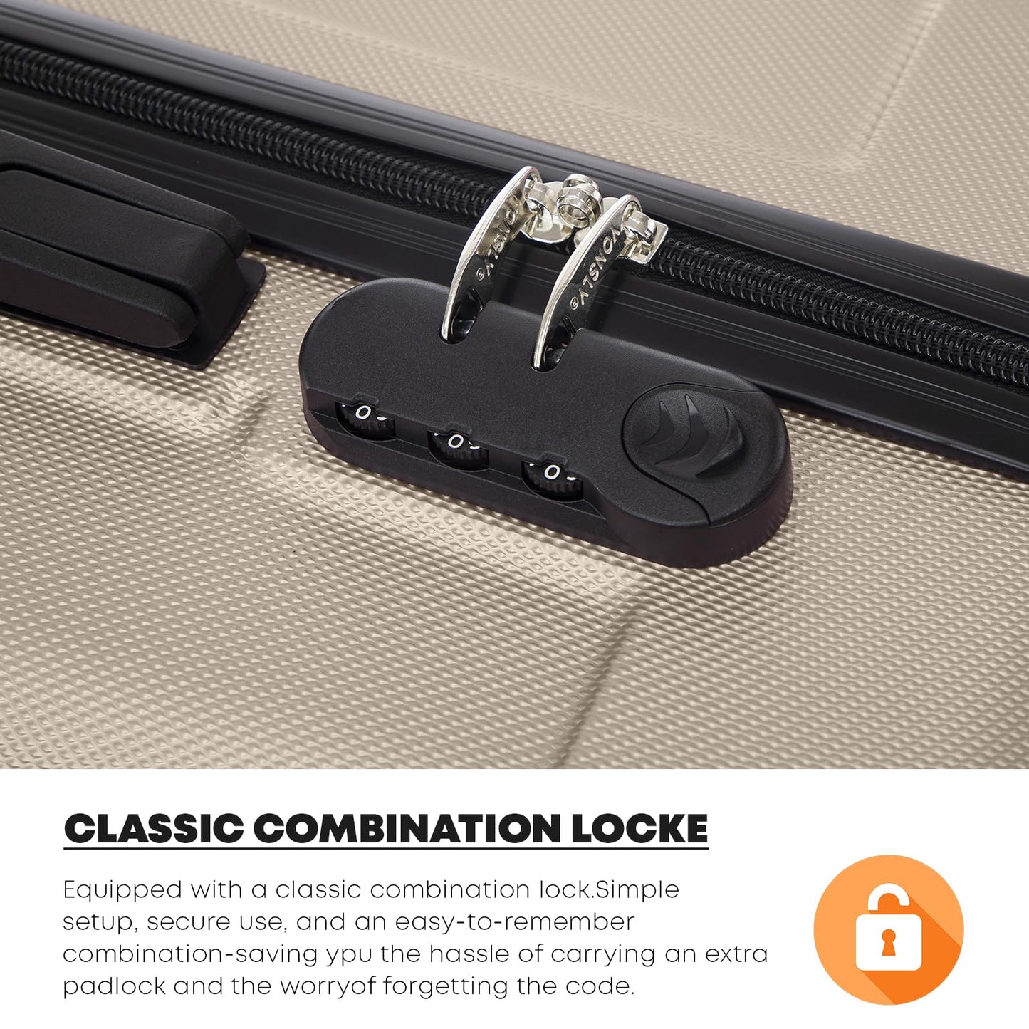 YONSLY® Suitcase, Trolley Travel Suitcase, Rolling Suitcase Carry-On with 4 x 360° Wheels, Hard-Shell Travel Suitcase, Combination Lock, Soft Rubber Handle