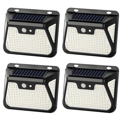 LQWELL® Solar Outdoor Lights with Motion Sensor, LED Solar Lamps, Solar Wall Lights, Super Bright Outdoor Lights IP65 Waterproof, 3 Modes, 210 LED for Garden Patio Pathway Garage (4 Pcs)