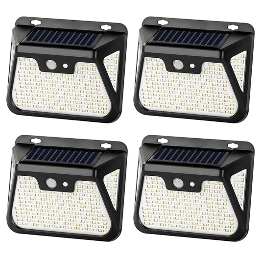 LQWELL® Solar Outdoor Lights with Motion Sensor, LED Solar Lamps, Solar Wall Lights, Super Bright Outdoor Lights IP65 Waterproof, 3 Modes, 210 LED for Garden Patio Pathway Garage (4 Pcs)