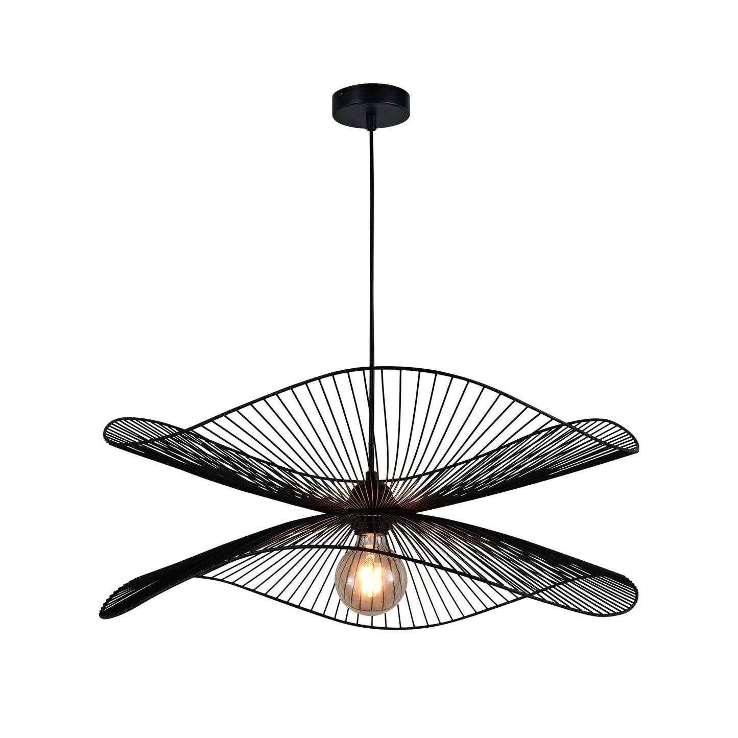 LQWELL® LED Pendant Lamp Black Hat Line, Retro Hanging Lamp E27 Vertigo Lamp Height Adjustable Chandelier for Living Room Bedroom Dining Room Cafes Studio Bar Counter Decor