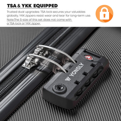YONSLY® Premium Travel Suitcase TSA Lock, Hard-Shell Suitcase Trolley Cabin Suitcase Rolling Suitcase Hand Luggage 4 Wheels (S-M-L-XL Set)