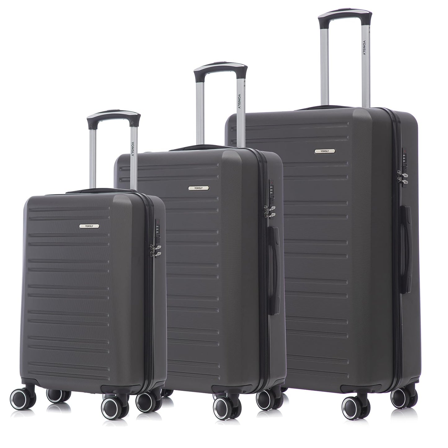 YONSLY® Trolley Luggage Set, Suitcase, Spinner Carry-on Luggage Set, Luggage Set with 4 360° Wheels, Hard-shell Luggage, Combination Lock, Soft Rubber Handle (3-Piece Set, M, L & XL)