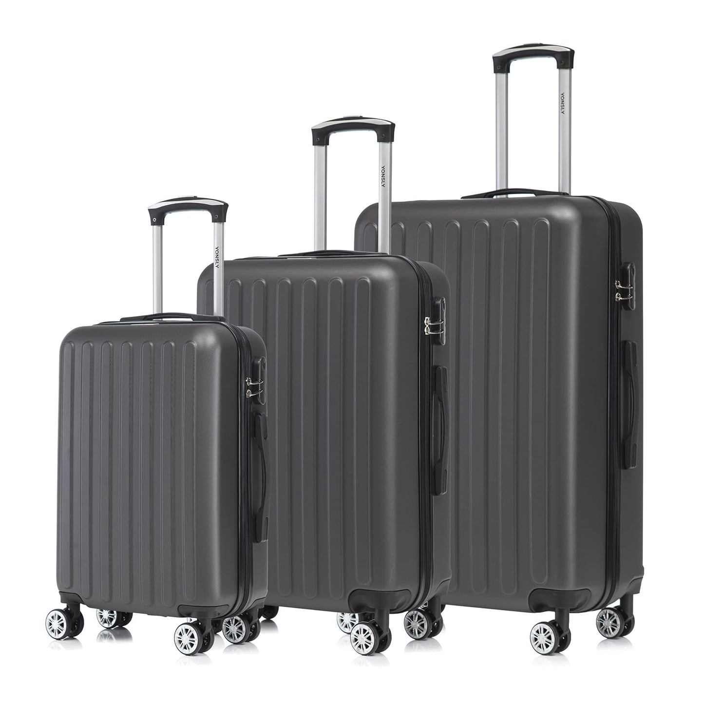 YONSLY® Koffer Suitcase, Trolley Reisekoffer Set, Rollkoffer Handgepäck, Kofferset, Gepäckset Hartschalenreisekoffer mit 4 Rollen 360°, Zahlenschloss, Weicher Gummigriff (3er Set, M,L&XL)