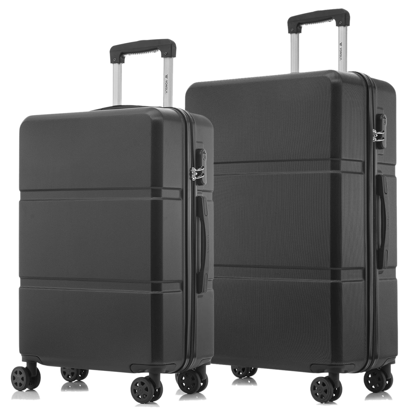 YONSLY® Trolley Suitcase, Carry-On Luggage with 4 360° Spinner Wheels, Hardshell Suitcase, Combination Lock, Soft Rubber Handle (Set of 2, L&XL)