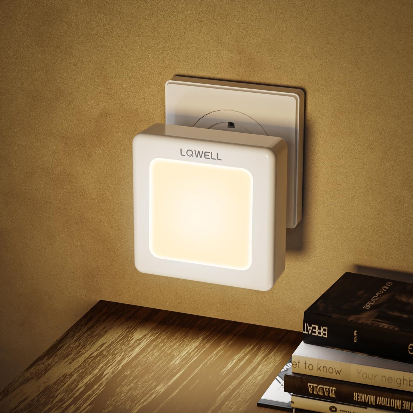 LQWELL® Foldable Night Light Plug with Dusk Sensor, Adjustable Brightness Night Lamp, Automatic Socket Light, Warm White Orientation Light for Kids' Room, Hallway, Stairs (White, 1 PC)