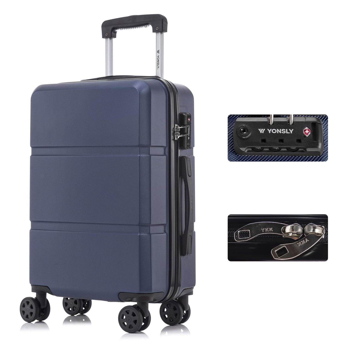 YONSLY® Premium Reisekoffer TSA-Schloss,YKK-Reißverschluss Hartschalen-Koffer Trolley Kabinenkoffer Rollkoffer Suitcase Handgepäck 4 Rollen