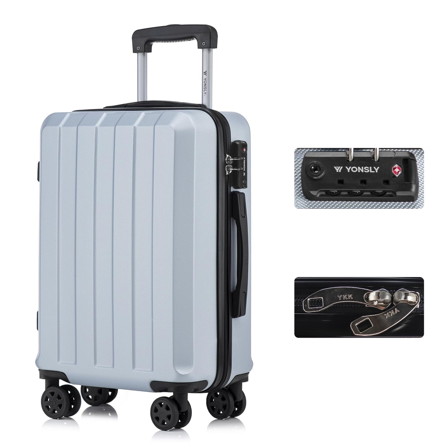 YONSLY® Premium Travel Suitcase TSA Lock, YKK Zipper Hardshell Suitcase Trolley Carry-on Spinner Suitcase Hand Luggage 4 Wheels