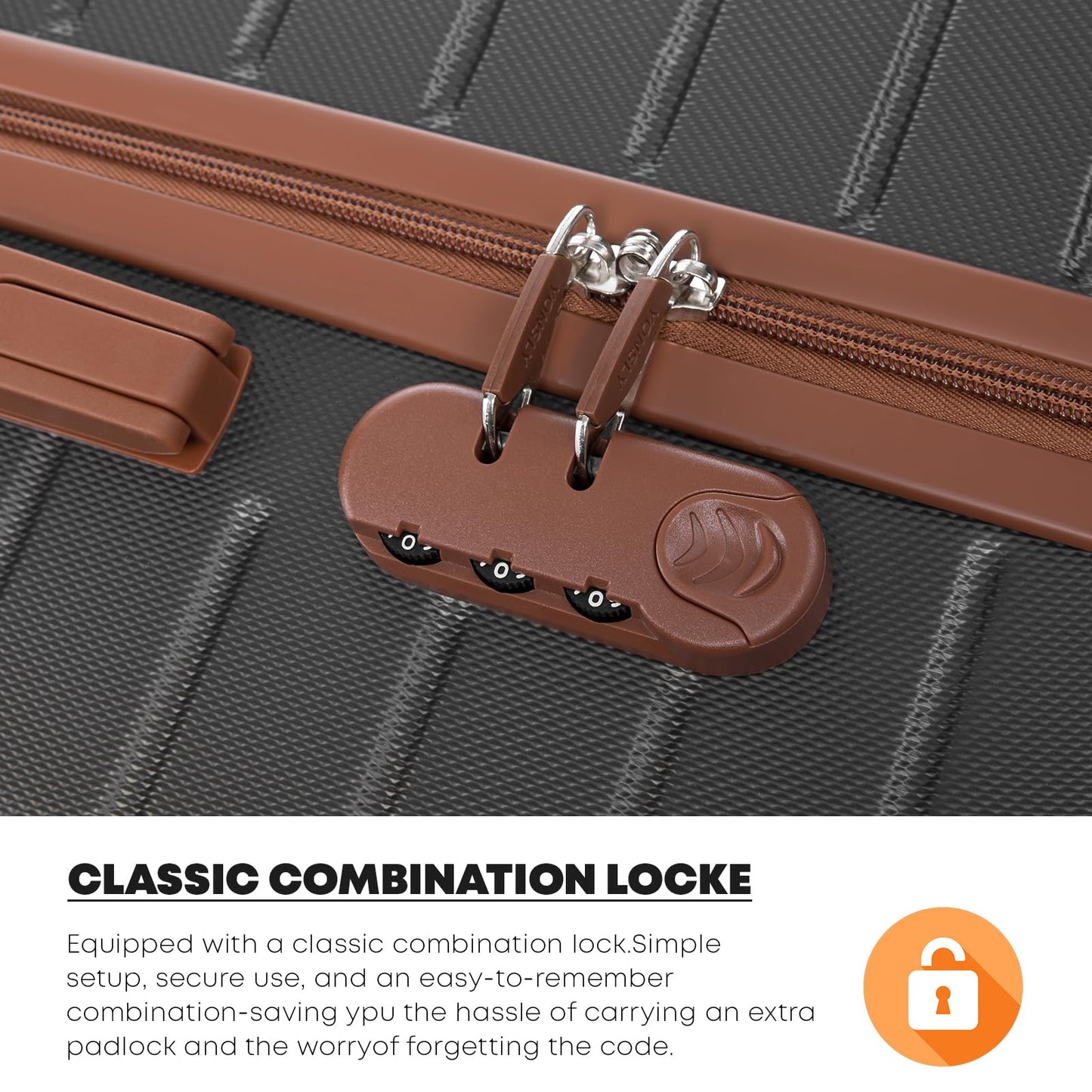 YONSLY® Travel Suitcase Trolley Rolling Luggage Carry-on Set, Cabin Suitcase, Hardshell Suitcase with 4 360° Wheels, Combination Lock, Soft Rubber Handle