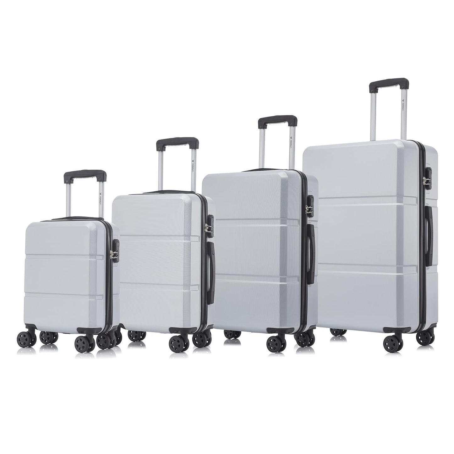 YONSLY® Trolley Suitcase Set, Carry-On Suitcase, Luggage Set with 4 360° Wheels, Hard-Shell Suitcase, Combination Lock, Soft Rubber Handle (4-Piece Set, S, M, L & XL)