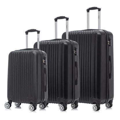 YONSLY® Reisekoffer Trolley Set, Rollkoffer Handgepäck, Kofferset, Gepäckset, Travel Koffer Suitcase Hartschalenreisekoffer mit Rollen 360°, Zahlenschloss, Weicher Gummigriff (3er Set,M,L&XL,Schwarz)