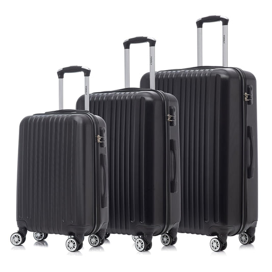 YONSLY® Reisekoffer Trolley Set, Rollkoffer Handgepäck, Kofferset, Gepäckset, Travel Koffer Suitcase Hartschalenreisekoffer mit Rollen 360°, Zahlenschloss, Weicher Gummigriff (3er Set,M,L&XL,Schwarz)