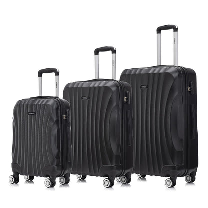 YONSLY® Trolley Reisekoffer Set, Rollkoffer Handgepäck, Kofferset, Gepäckset, Koffer Suitcase, Hartschalenreisekoffer mit 4 Rollen 360°, Zahlenschloss, Weicher Gummigriff (3er Set, M,L&XL, Schwarz)