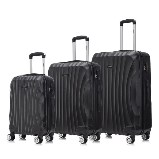 YONSLY® Trolley Reisekoffer Set, Rollkoffer Handgepäck, Kofferset, Gepäckset, Koffer Suitcase, Hartschalenreisekoffer mit 4 Rollen 360°, Zahlenschloss, Weicher Gummigriff (3er Set, M,L&XL, Schwarz)
