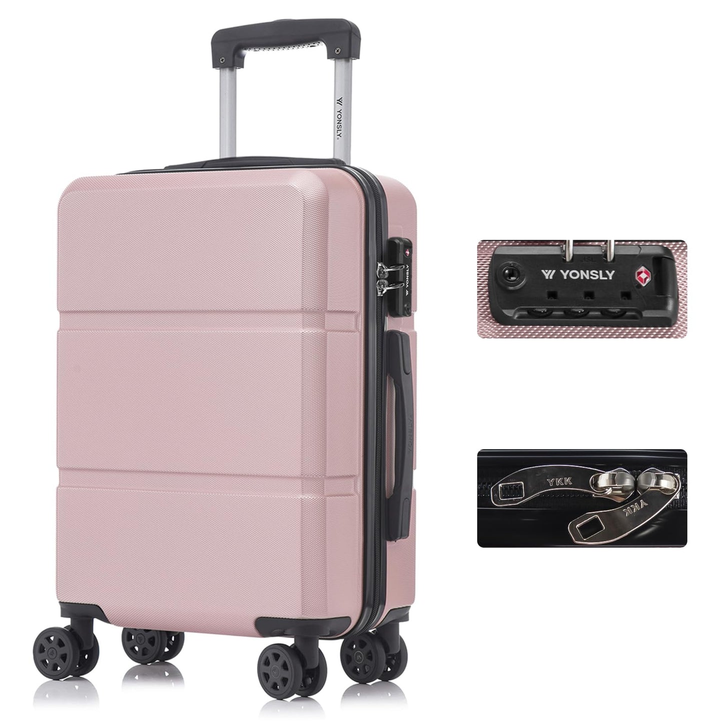 YONSLY® Premium Reisekoffer TSA-Schloss,YKK-Reißverschluss Hartschalen-Koffer Trolley Kabinenkoffer Rollkoffer Suitcase Handgepäck 4 Rollen