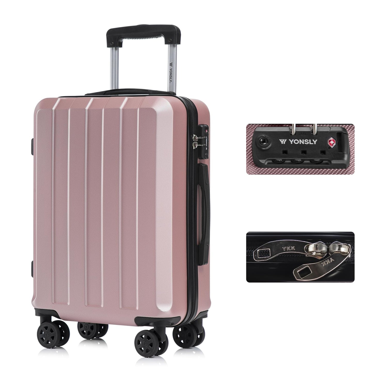 YONSLY® Premium Travel Suitcase TSA Lock, YKK Zipper Hardshell Suitcase Trolley Carry-on Spinner Suitcase Hand Luggage 4 Wheels