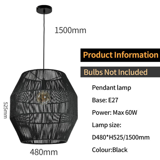 LQWELL® E27 Pendant Lamp, Retro Hanging Lamp 1-Light, Linen Black Brown Chandelier for Living Room Bedroom Dining Room Bar Hotel Shop Studio Cafes