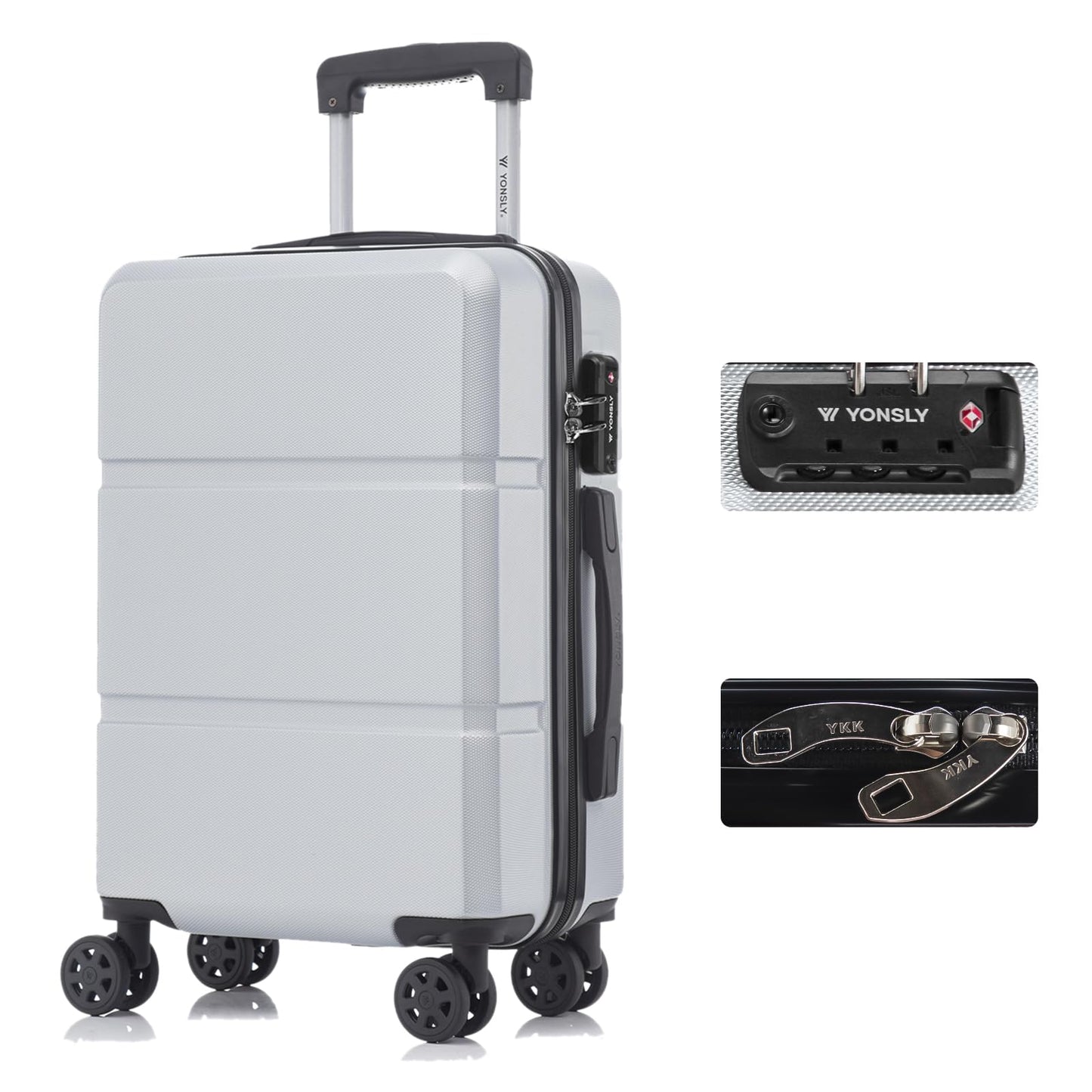 YONSLY® Premium Reisekoffer TSA-Schloss,YKK-Reißverschluss Hartschalen-Koffer Trolley Kabinenkoffer Rollkoffer Suitcase Handgepäck 4 Rollen