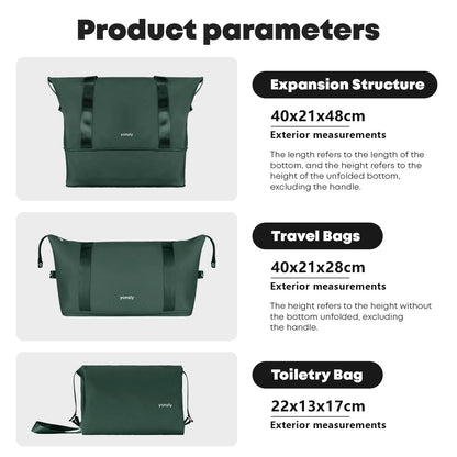 YONSLY® Reisetasche und Kulturbeutel Satz, Leichte Weekender mit Trolleyhülle, Erweiterbare, Doppellagiges, Wasserdichtes Oxford-Gewebe, Waschbar für Flugzeug Reise Gym Sport