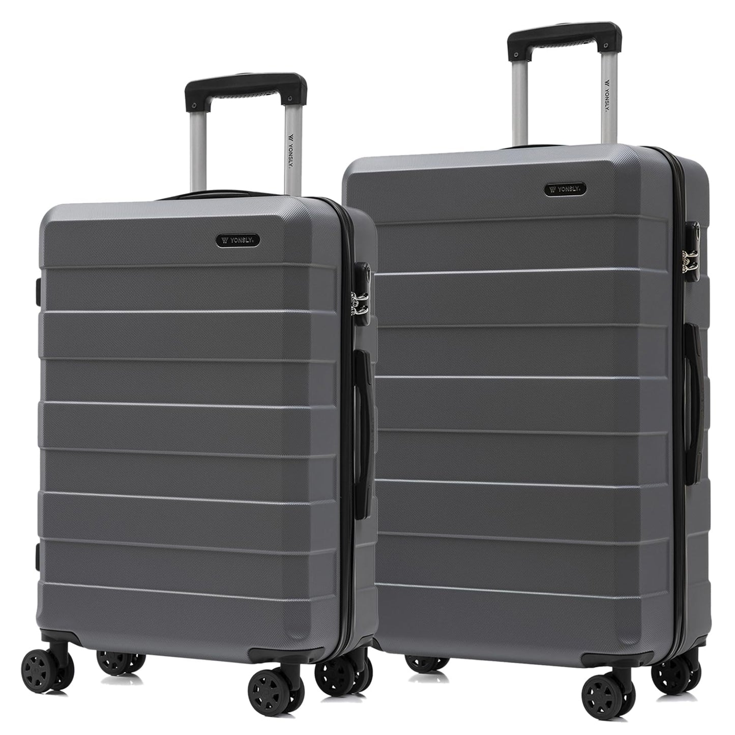 YONSLY® Trolley Suitcase Set, Carry-on Spinner Luggage, Hardshell Suitcase with 4 360° Spinner Wheels, Combination Lock, Soft Rubber Handle (Set of 2, L&XL)