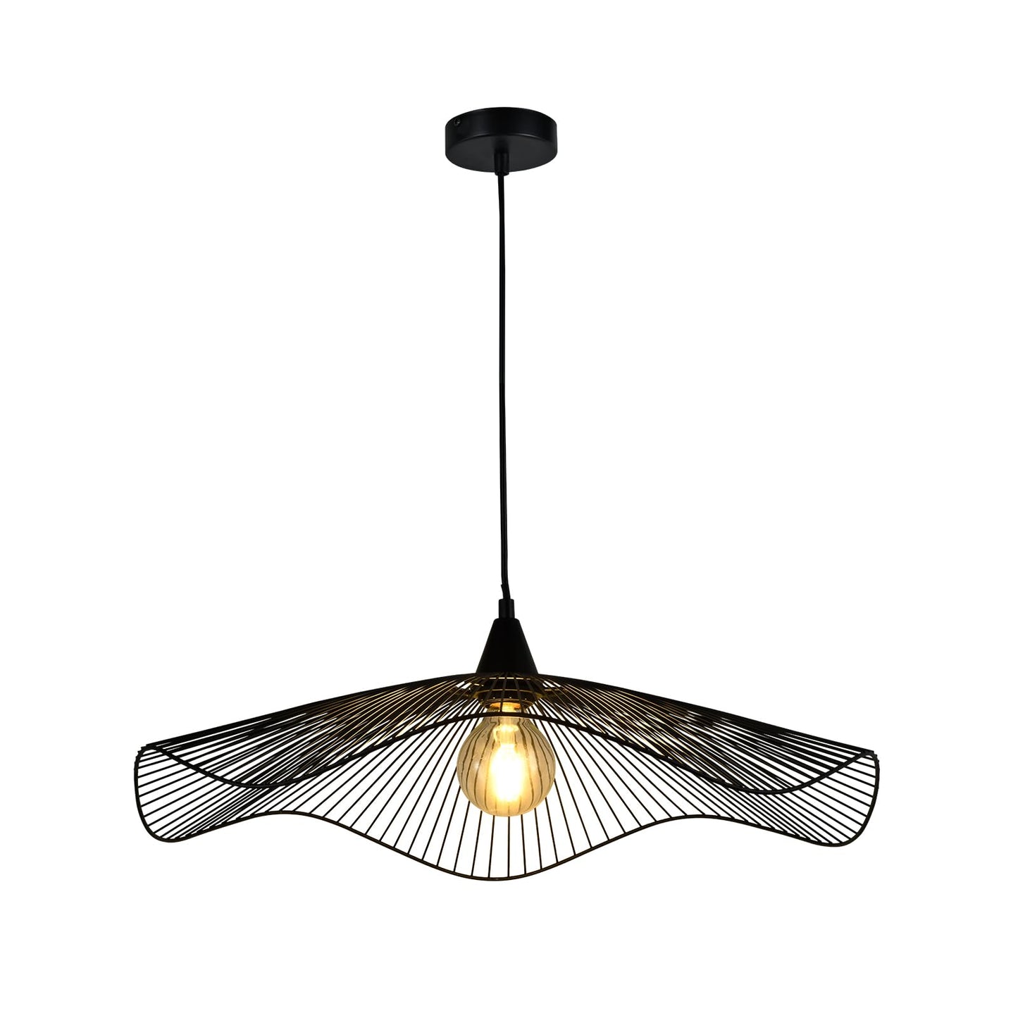 LQWELL® LED Pendant Lamp Black Hat Line, Retro Hanging Lamp E27 Vertigo Lamp Height Adjustable Chandelier for Living Room Bedroom Dining Room Cafes Studio Bar Counter Decor