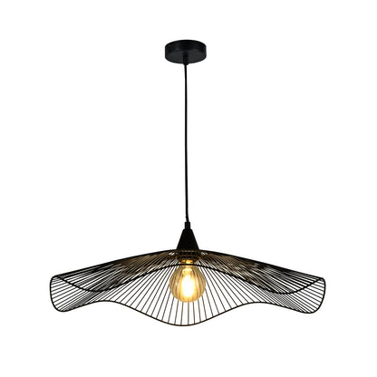 LQWELL® LED Pendant Lamp Black Hat Line, Retro Hanging Lamp E27 Vertigo Lamp Height Adjustable Chandelier for Living Room Bedroom Dining Room Cafes Studio Bar Counter Decor