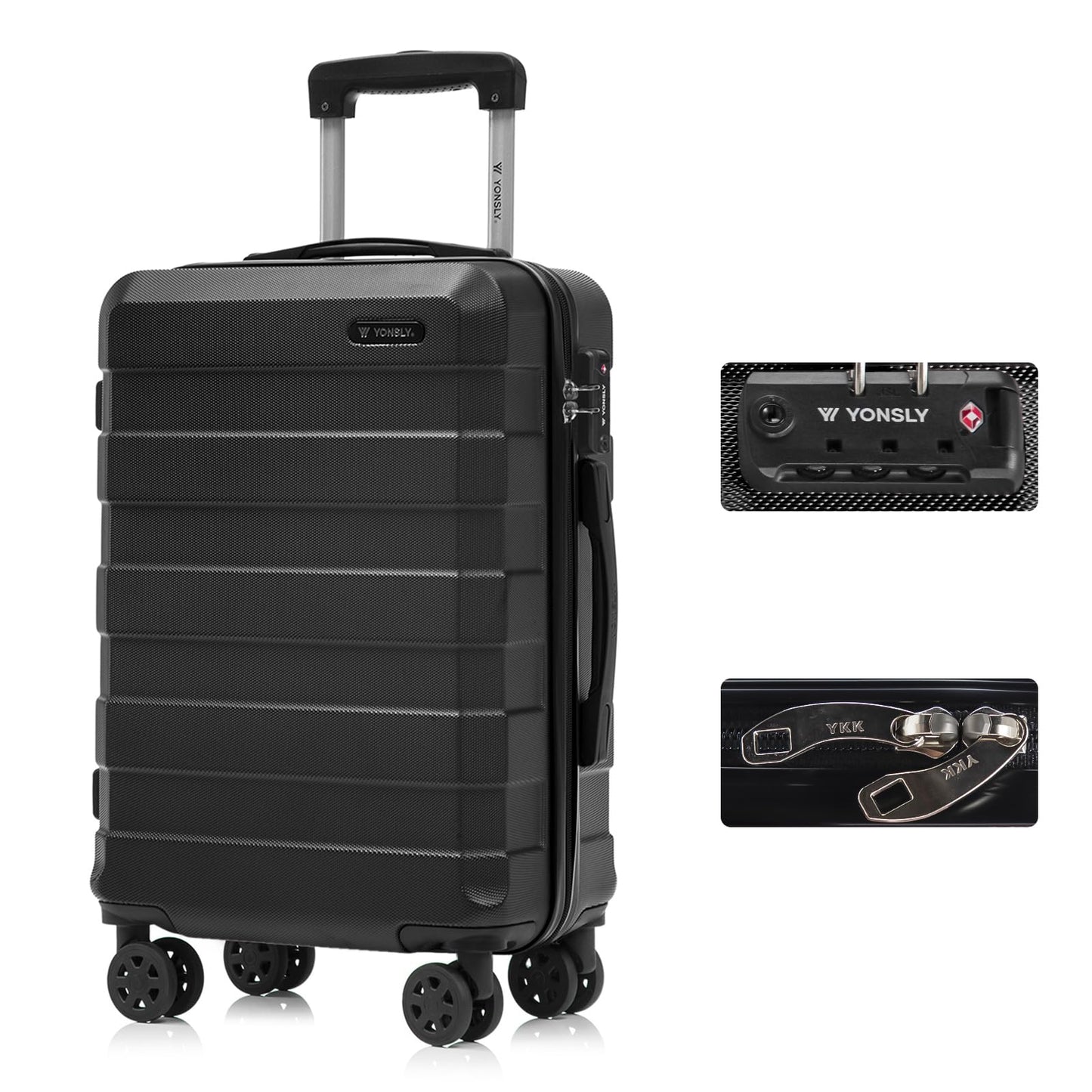 YONSLY® Premium Luggage TSA Lock, YKK Zipper Hardshell Suitcase Trolley Cabin Luggage Spinner Suitcase Carry-on 4 Wheels
