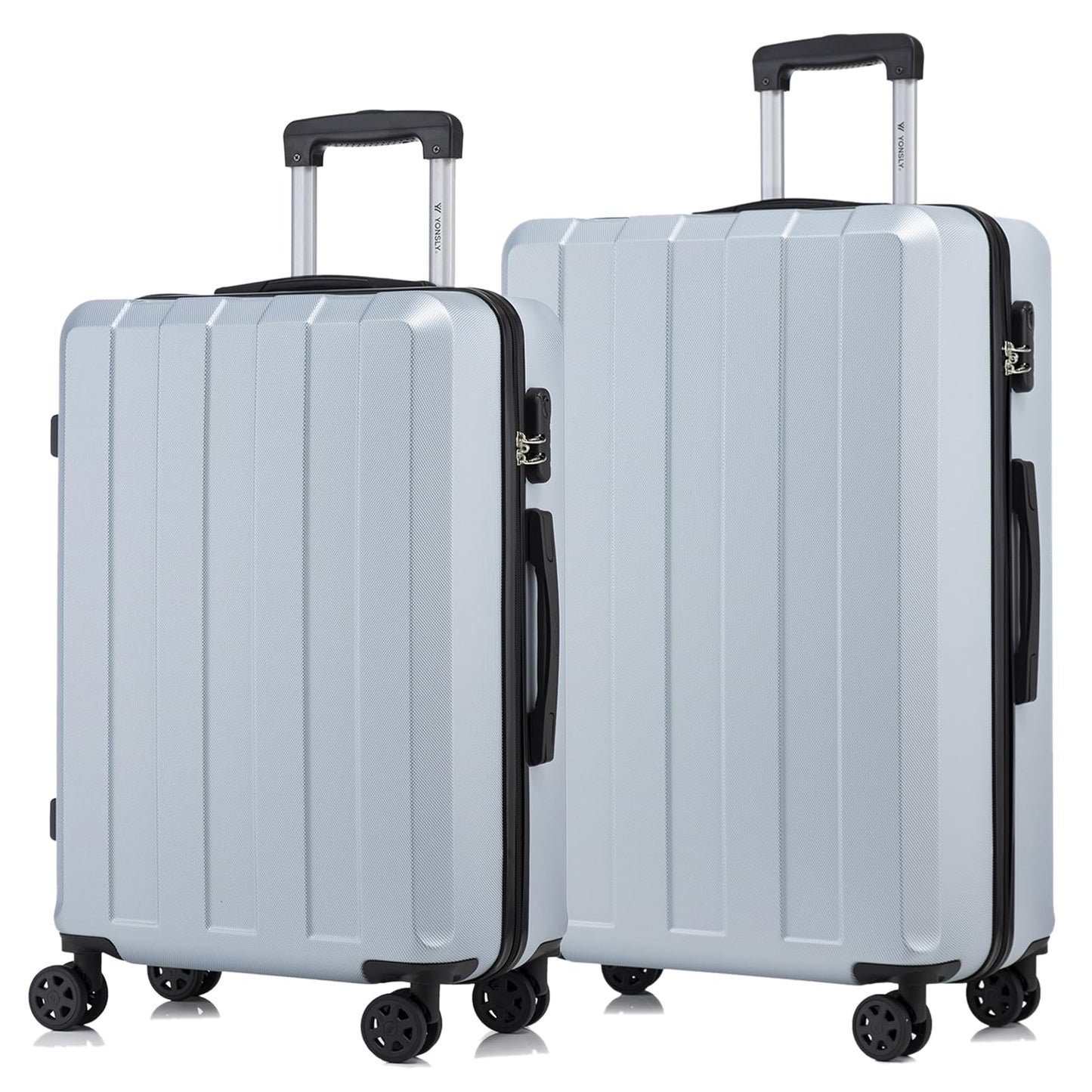 YONSLY® Trolley Suitcase Set, Spinner Carry-On, Hard-Shell Luggage Set with 4 360° Spinner Wheels, Combination Lock, Soft Rubber Handle (2-piece set, L&XL)