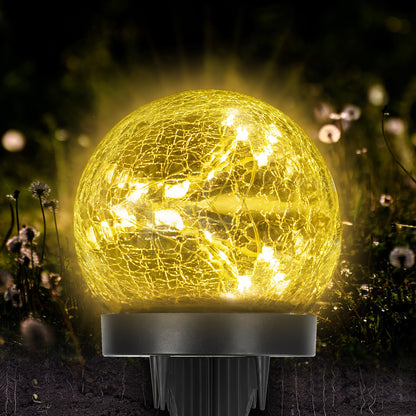 LQWELL® Solar Ground Light for Garden, Solar Garden Light for Outdoor, Ball Crackle Glass Solar Lamp, Warm White 3000K, IP65 Waterproof for Lawn, Balcony, Pathway, Yard Decor