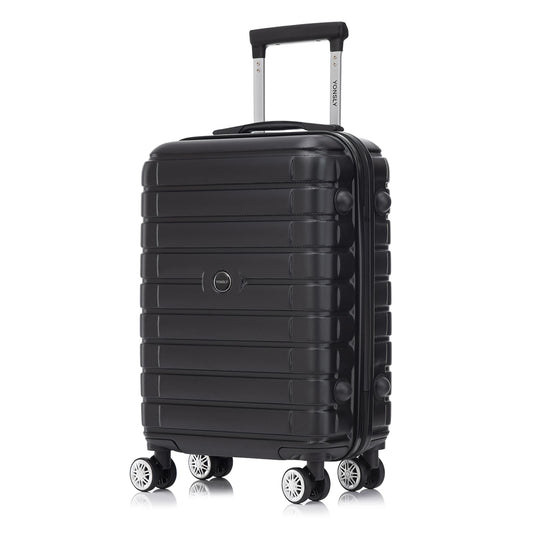 yonsly Reisekoffer Trolley Rollkoffer Handgepäck Set, Kabinenkoffer, Travel Koffer Suitcase Hartschalenreisekoffer mit 4 Rollen 360°, Zahlenschloss, Weicher Gummigriff (Schwarz)