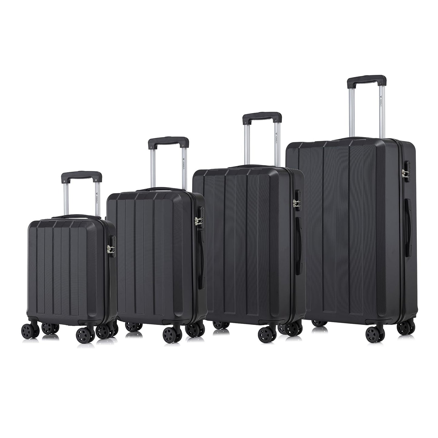 YONSLY® Trolley Suitcase Set, Travel Rolling Suitcase Hand Luggage, Luggage Set, Hardshell Suitcase with 4 360° Wheels, Combination Lock, Soft Rubber Handle (4-Piece Set, S,M,L&XL)