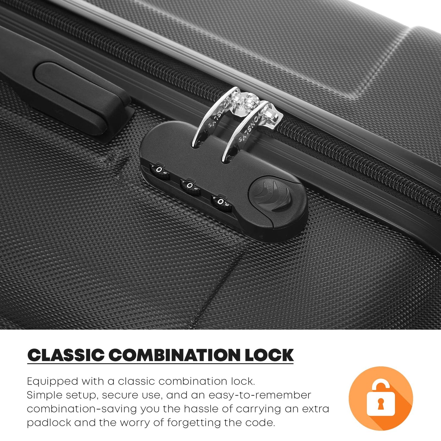 YONSLY® Suitcase Set, Trolley Travel Suitcase, Spinner Carry-on Luggage with 4 360° Wheels, Hard-Shell Travel Suitcase, Combination Lock, Soft Rubber Handle (2-piece set, S, M)
