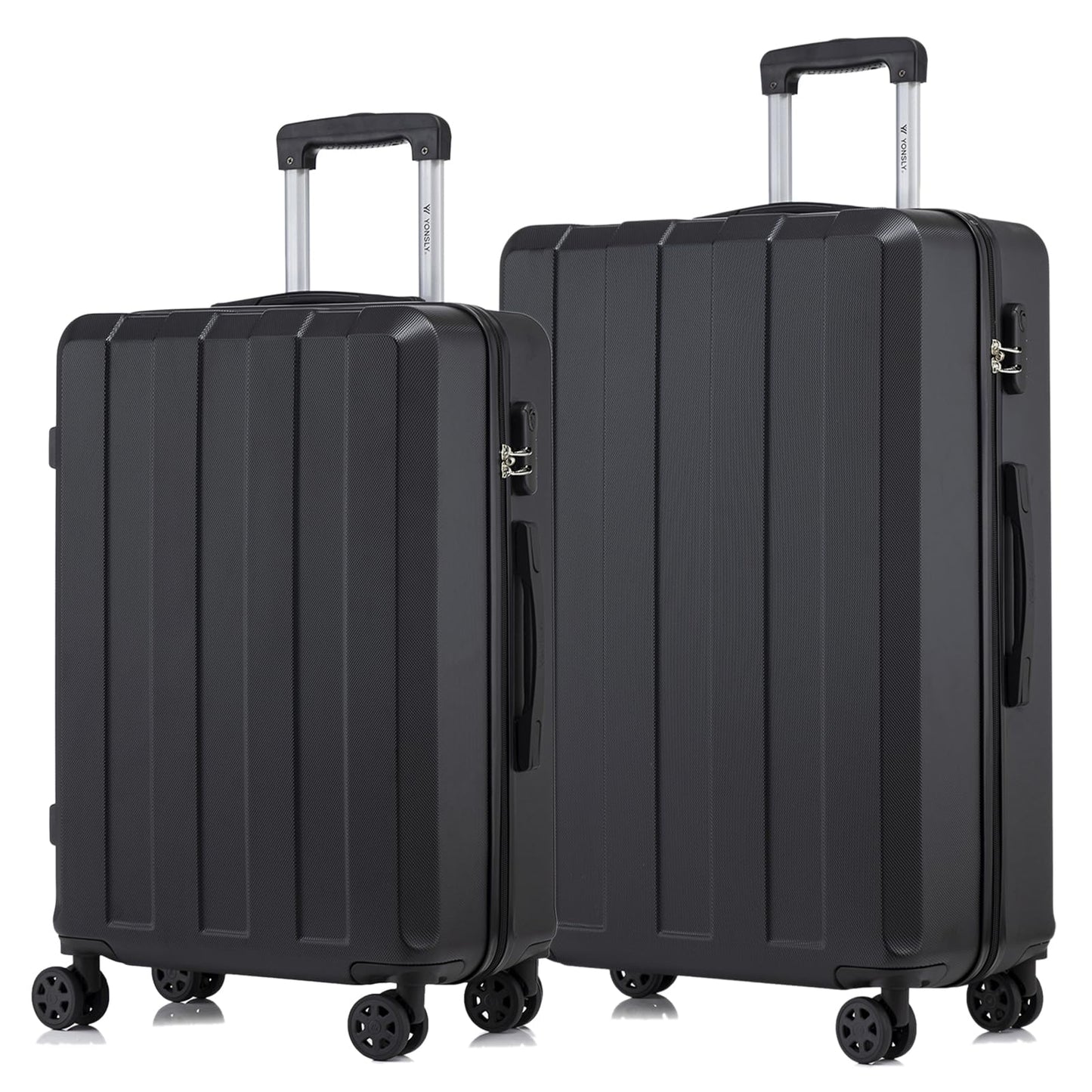 YONSLY® Trolley Suitcase Set, Spinner Carry-On, Hard-Shell Luggage Set with 4 360° Spinner Wheels, Combination Lock, Soft Rubber Handle (2-piece set, L&XL)