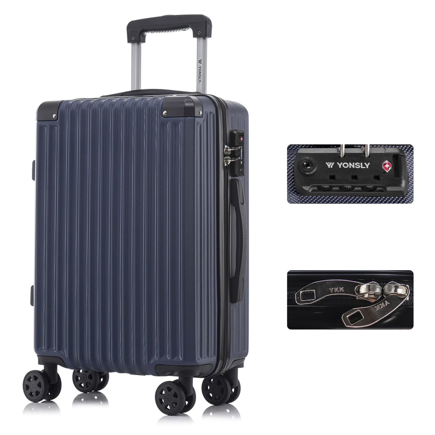 YONSLY® Premium Reisekoffer TSA-Schloss,YKK-Reißverschluss Hartschalen-Koffer Trolley Kabinenkoffer Rollkoffer Suitcase Handgepäck 4 Rollen