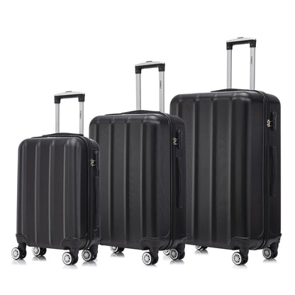 YONSLY® Reisekoffer Trolley Rollkoffer Handgepäck Set, Kofferset, Gepäckset, Hartschalenreisekoffer Travel Koffer Suitcase mit 4 Rollen 360°, Zahlenschloss, Weicher Gummigriff (3er Set,M,L&XL,Schwarz)