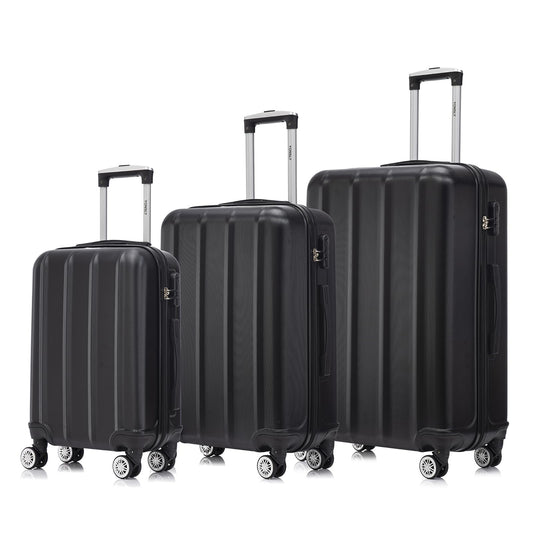 YONSLY® Reisekoffer Trolley Rollkoffer Handgepäck Set, Kofferset, Gepäckset, Hartschalenreisekoffer Travel Koffer Suitcase mit 4 Rollen 360°, Zahlenschloss, Weicher Gummigriff (3er Set,M,L&XL,Schwarz)