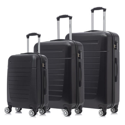 YONSLY® Reisekoffer Trolley Set, Rollkoffer Handgepäck, Kofferset, Gepäckset, Travel Koffer Suitcase mit Rollen 360°, Zahlenschloss, Weicher Gummigriff, Hartschalenreisekoffer(3er Set,M,L&XL,Schwarz)