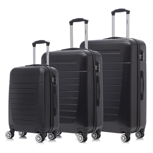 YONSLY® Reisekoffer Trolley Set, Rollkoffer Handgepäck, Kofferset, Gepäckset, Travel Koffer Suitcase mit Rollen 360°, Zahlenschloss, Weicher Gummigriff, Hartschalenreisekoffer(3er Set,M,L&XL,Schwarz)