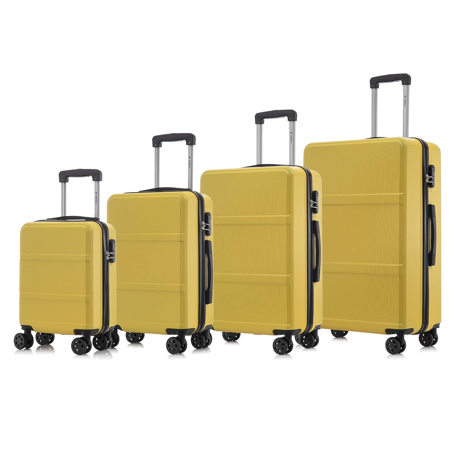 YONSLY® Trolley Travel Suitcase Set, Roller Suitcase Carry-on Luggage, Hard Shell Suitcase Set with 4 360° Wheels, Combination Lock, Soft Rubber Handle (4-Piece Set, S,M,L&XL)