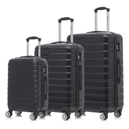 YONSLY® Reisekoffer Trolley Rollkoffer Handgepäck, Kofferset, Gepäckset, Koffer Suitcase Travel Set Hartschalenreisekoffer mit 4 Rollen 360°, Zahlenschloss, Weicher Gummigriff (3er Set,M,L&XL,Schwarz)