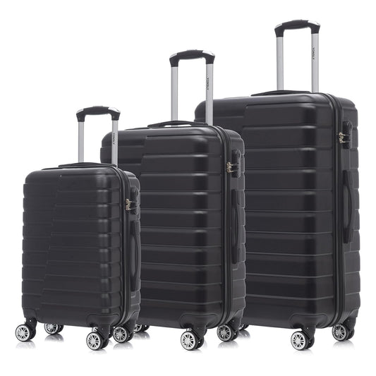 YONSLY® Reisekoffer Trolley Rollkoffer Handgepäck, Kofferset, Gepäckset, Koffer Suitcase Travel Set Hartschalenreisekoffer mit 4 Rollen 360°, Zahlenschloss, Weicher Gummigriff (3er Set,M,L&XL,Schwarz)