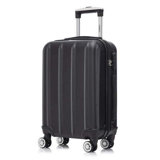 yonsly Reisekoffer Trolley Rollkoffer Handgepäck Set, Kabinenkoffer, Hartschalenreisekoffer Travel Koffer Suitcase mit 4 Rollen 360°, Zahlenschloss, Weicher Gummigriff (Schwarz)