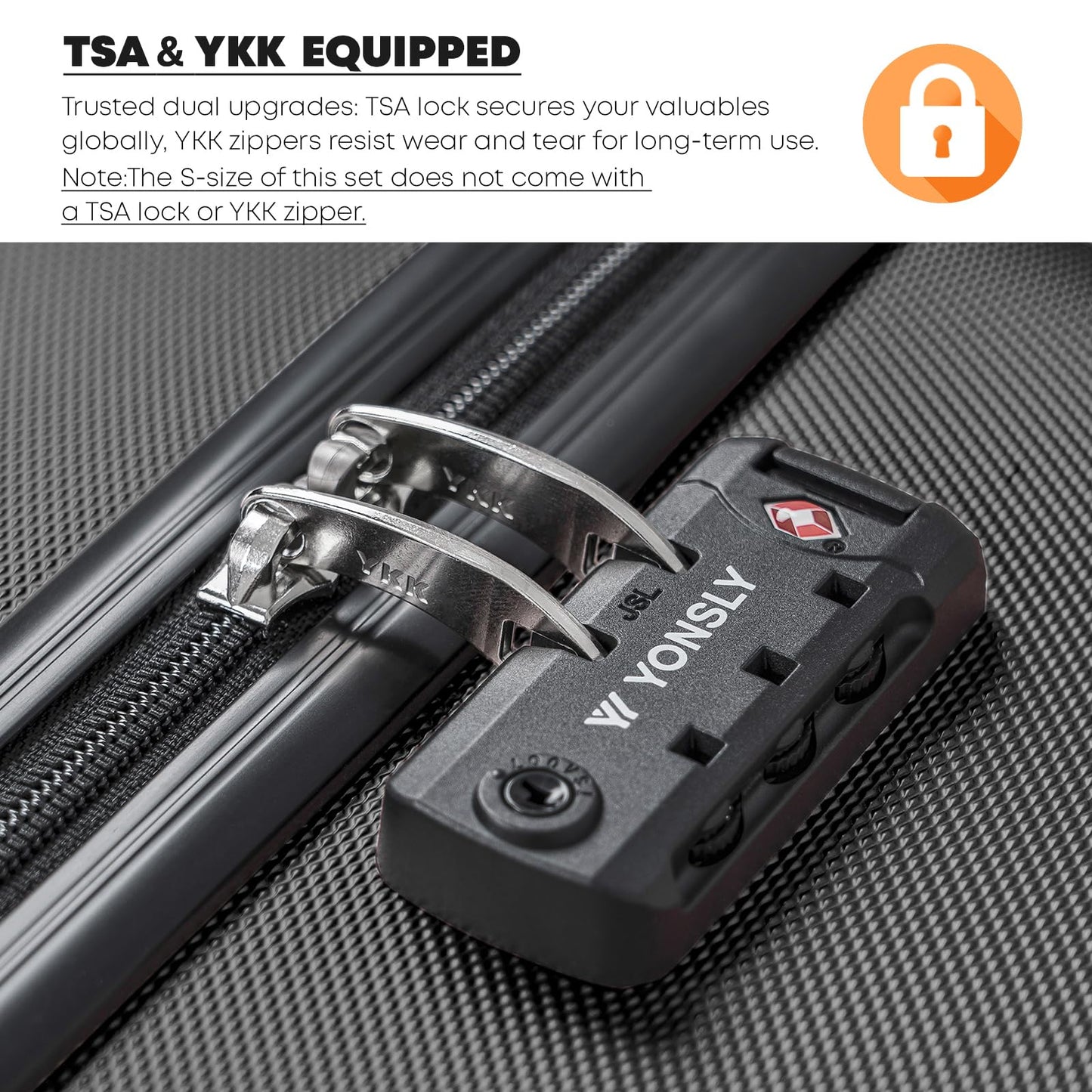 YONSLY® Premium Travel Suitcase TSA Lock, Hardshell Suitcase Trolley Cabin Luggage Roller Suitcase Hand Luggage 4 Wheels (S-M-L-XL-Set)