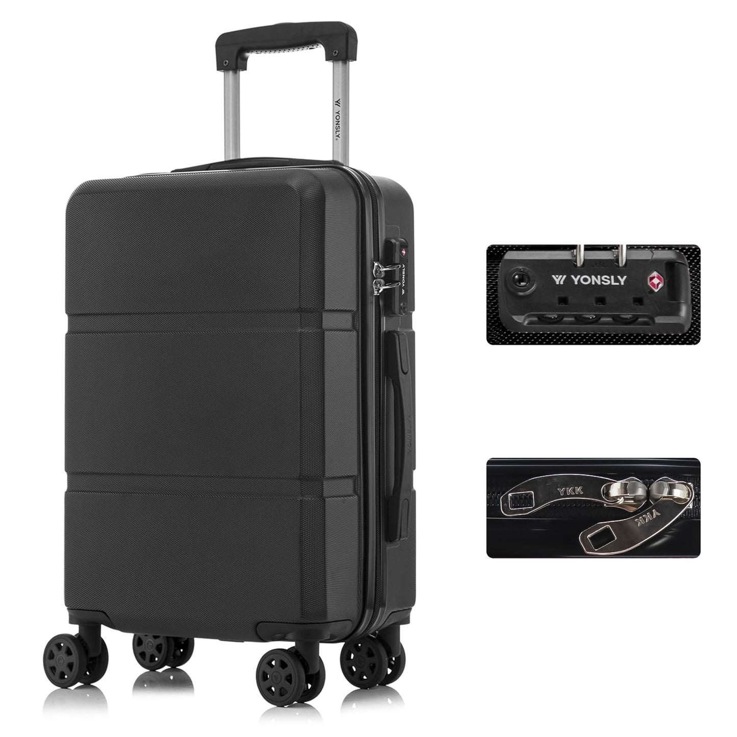 YONSLY® Premium Reisekoffer TSA-Schloss,YKK-Reißverschluss Hartschalen-Koffer Trolley Kabinenkoffer Rollkoffer Suitcase Handgepäck 4 Rollen