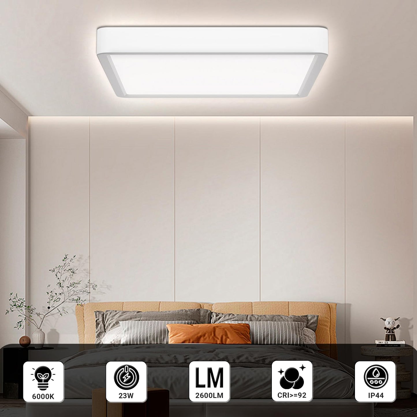 LQWELL® Ceiling Light LED Ceiling Lamp, IP44 Waterproof Bathroom Lamp Square Flat 23W 6000K 2400LM Modern Simple Lamp Thin for Living Room Bathroom Bedroom Kitchen Balcony Basement Office, 300 * 25mm