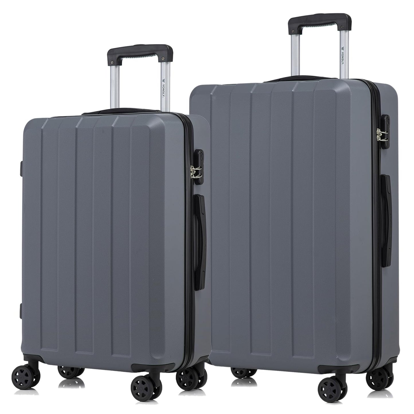 YONSLY® Trolley Suitcase Set, Spinner Carry-On, Hard-Shell Luggage Set with 4 360° Spinner Wheels, Combination Lock, Soft Rubber Handle (2-piece set, L&XL)