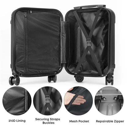 YONSLY® 4-Piece Luggage Set, Trolley Suitcase Set with 1 Travel Bag, 1 Toiletry Bag, Carry-On Rolling Suitcase with 4 Wheels, Hard-Shell, Size M with Combination Lock, Rubber Handle (S, M)