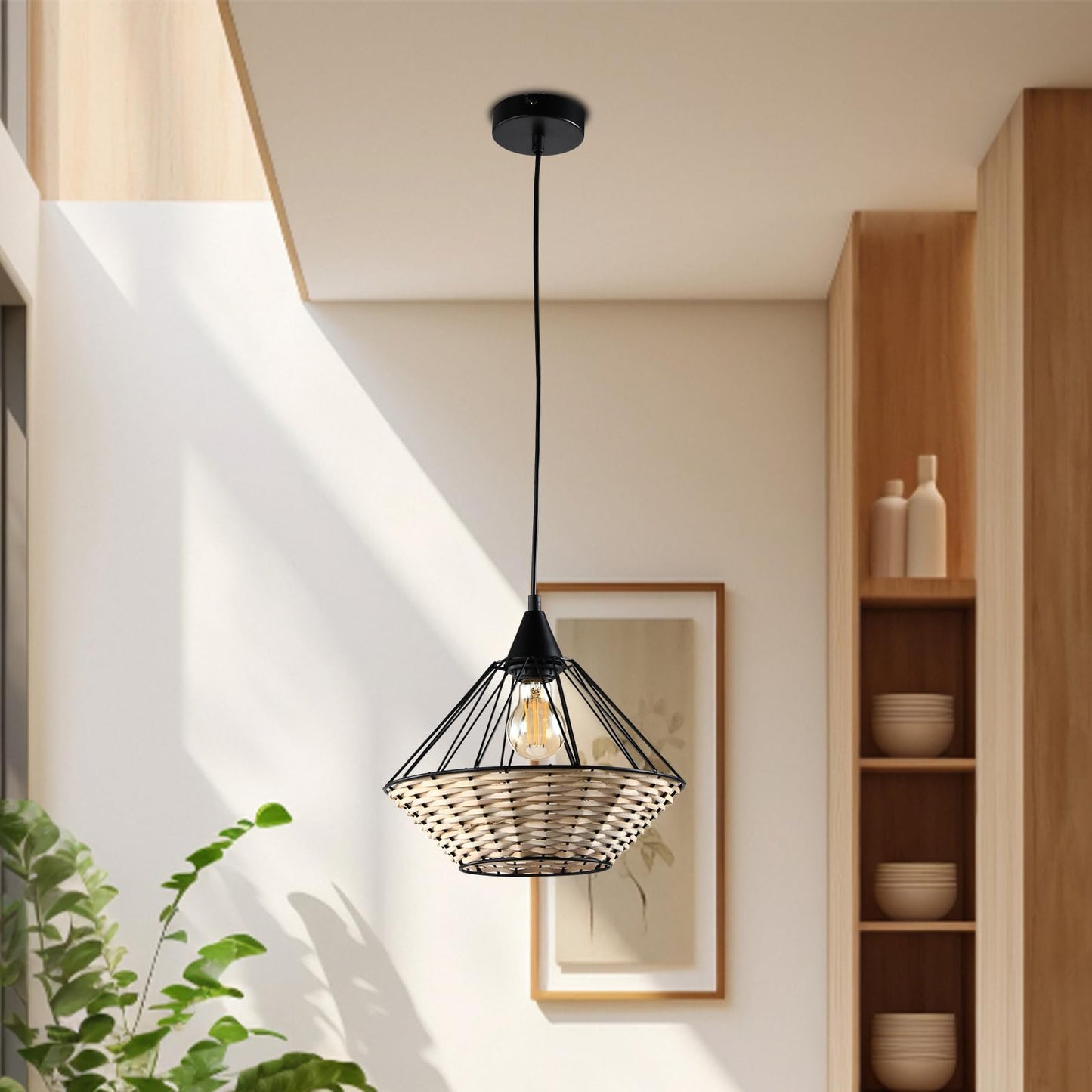 LQWELL® E27 Hanging Lamp Black, Retro Chandelier Pendant Light, Modern Height Adjustable Vertigo Lamp for Bedroom Living Room Dining Room Cafes Restaurant Bar Counter
