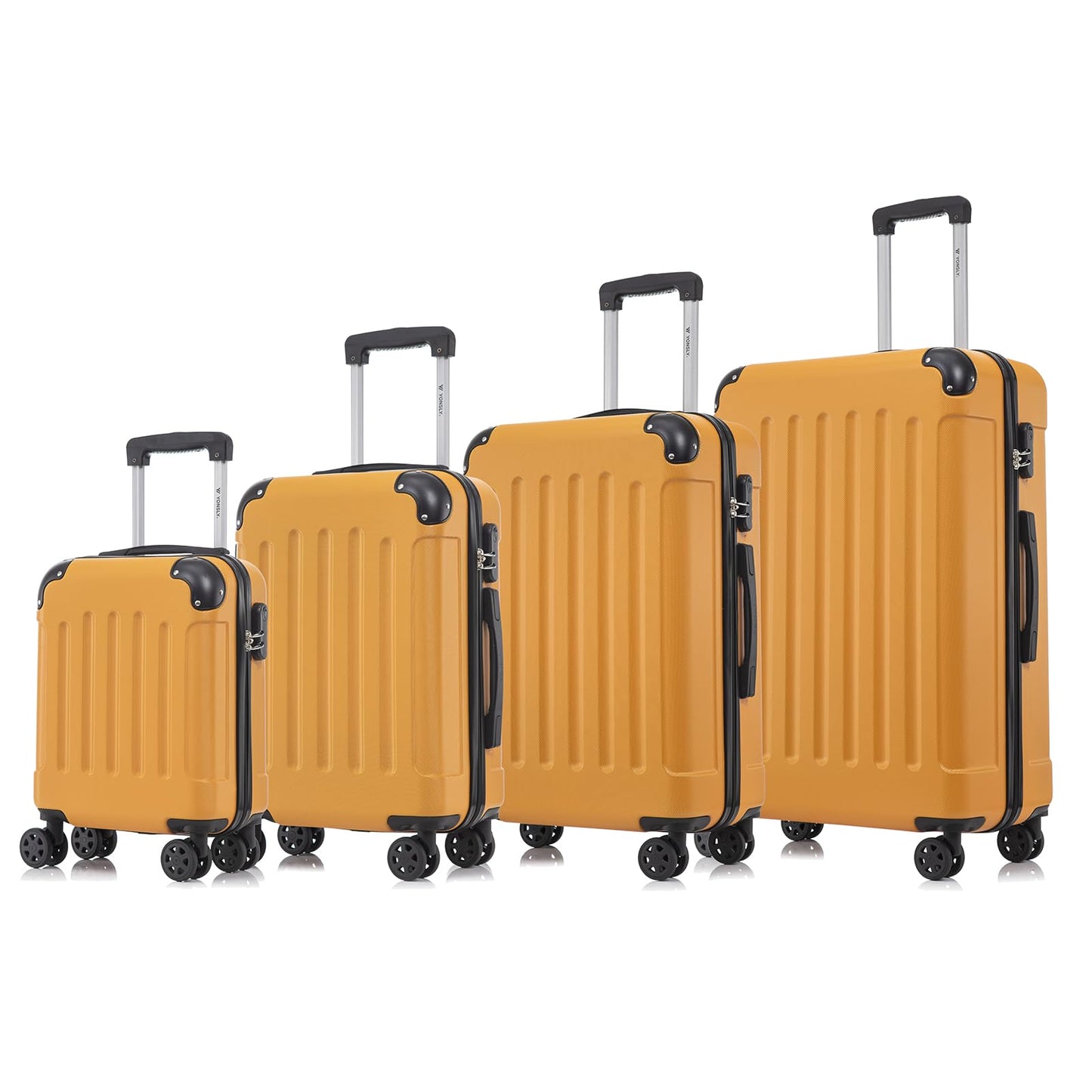 YONSLY® Suitcase Set, Trolley Travel Suitcase, Spinner Carry-on, Luggage Set, 4-Piece Luggage Set with 360° Spinner Wheels, Hard-shell Travel Suitcase, Combination Lock, Soft Rubber Handle (4-Piece Set, S, M, L & XL)