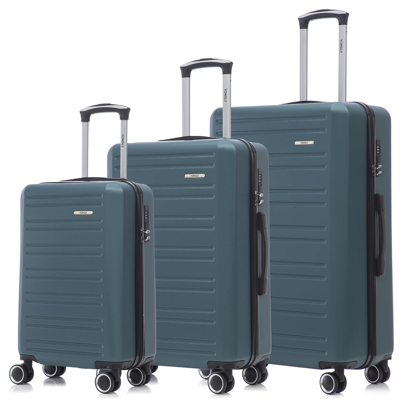 YONSLY® Trolley Luggage Set, Suitcase, Spinner Carry-on Luggage Set, Luggage Set with 4 360° Wheels, Hard-shell Luggage, Combination Lock, Soft Rubber Handle (3-Piece Set, M, L & XL)